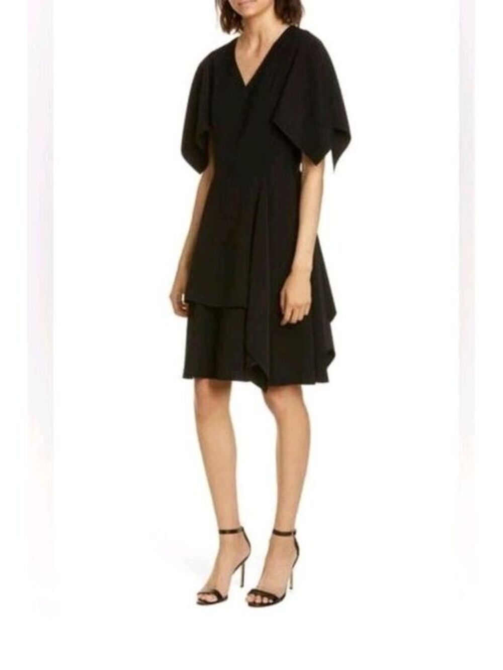 US 4 - Adeam Black Crepe Flutter Sleeve Dress $350